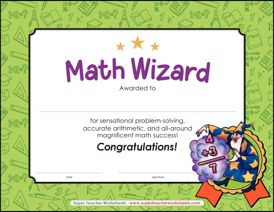 Other School Subjects - Math Award (Printable PDF Worksheet)