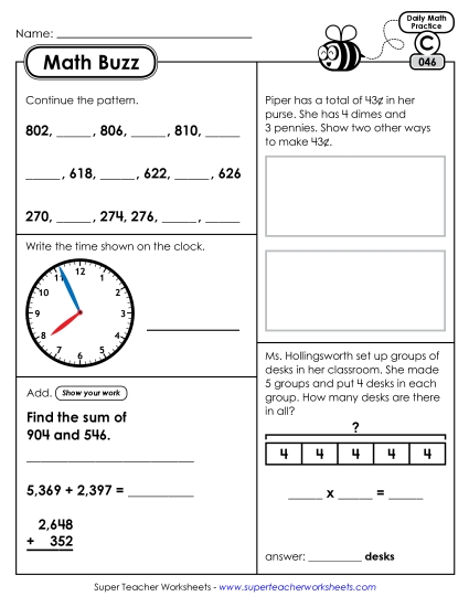 Math Buzz: Week 10 Worksheets 46 through 50 (Printable PDF Worksheet)