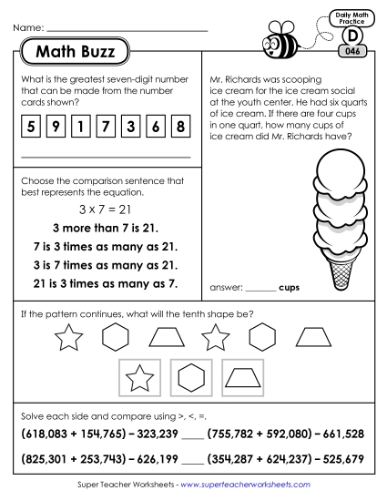 Math Buzz: Week 10 Worksheets 46 through 50 (Printable PDF Worksheet)
