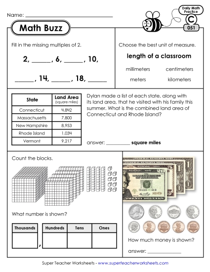 Math Buzz: Week 11 Worksheets 51 through 55 (Printable PDF Worksheet)