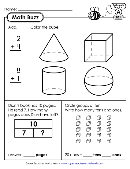 Math Buzz: Week 13 Worksheets 61 through 65 (Printable PDF Worksheet)