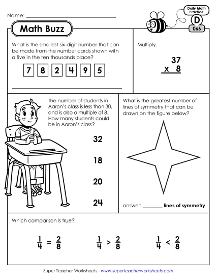 Math Buzz: Week 14 Worksheets 66 through 70 (Printable PDF Worksheet)