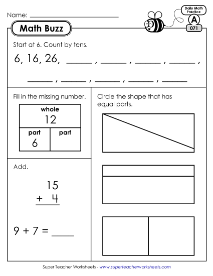Math Buzz: Week 15 Worksheets 71 through 75 (Printable PDF Worksheet)