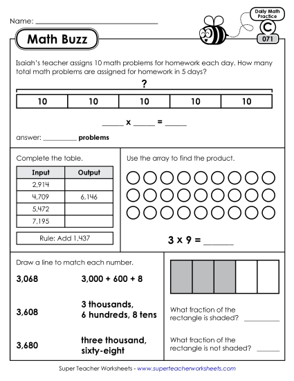 Math Buzz: Week 15 Worksheets 71 through 75 (Printable PDF Worksheet)