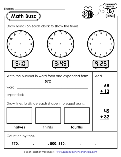 Math Buzz: Week 16 Worksheets 76 through 80 (Printable PDF Worksheet)