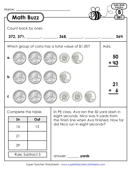 Math Buzz: Week 17 Worksheets 81 through 85 (Printable PDF Worksheet)