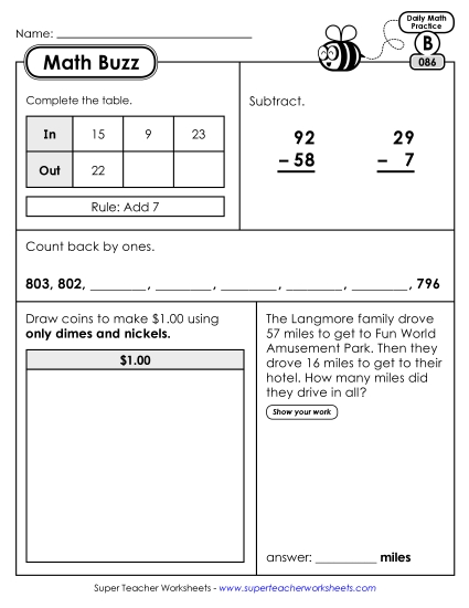 Math Buzz: Week 18 Worksheets 86 through 90 (Printable PDF Worksheet)
