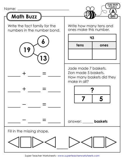 Math Buzz: Week 19 Worksheets 91 through 95 (Printable PDF Worksheet)