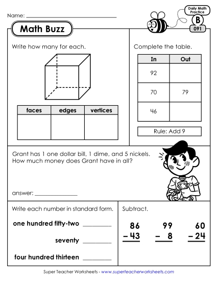 Math Buzz: Week 19 Worksheets 91 through 95 (Printable PDF Worksheet)
