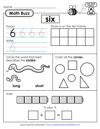 Math Buzz: Week 2 Worksheets 6 through 10 (Printable PDF Worksheet)