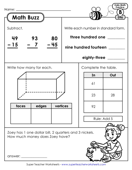 Math Buzz: Week 20 Worksheets 96 through 100 (Printable PDF Worksheet)
