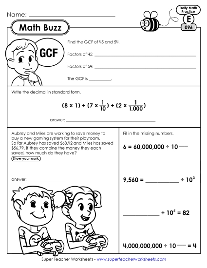 Math Buzz: Week 20 Worksheets 96 through 100 (Printable PDF Worksheet)