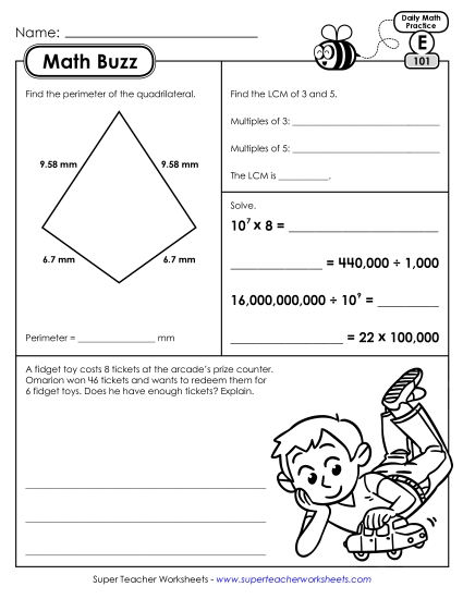 Math Buzz: Week 21 Worksheets 101 through 105 (Printable PDF Worksheet)