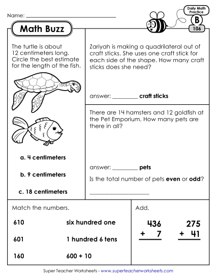 Math Buzz: Week 22 Worksheets 106 through 110 (Printable PDF Worksheet)