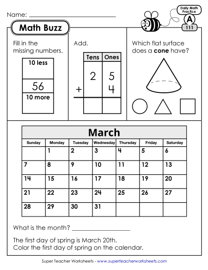 Math Buzz: Week 23 Worksheets 111 through 115 (Printable PDF Worksheet)