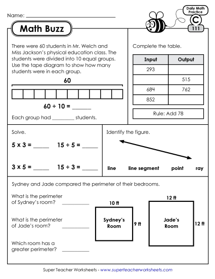 Math Buzz: Week 23 Worksheets 111 through 115 (Printable PDF Worksheet)