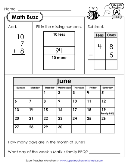 Math Buzz: Week 24 Worksheets 116 through 120 (Printable PDF Worksheet)