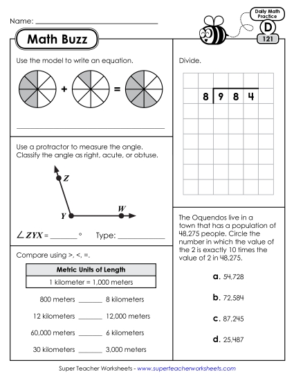 Math Buzz: Week 25 Worksheets 121 through 125 (Printable PDF Worksheet)