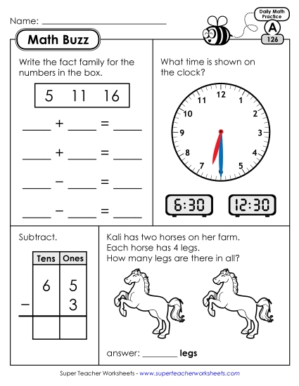 Math Buzz: Week 26 Worksheets 126 through 130 (Printable PDF Worksheet)