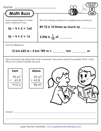 Math Buzz: Week 26 Worksheets 126 through 130 (Printable PDF Worksheet)