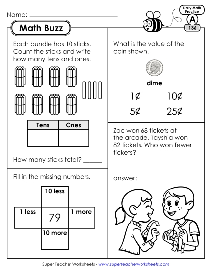 Math Buzz: Week 28 Worksheets 136 through 140 (Printable PDF Worksheet)