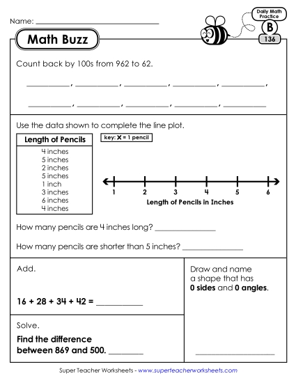 Math Buzz: Week 28 Worksheets 136 through 140 (Printable PDF Worksheet)