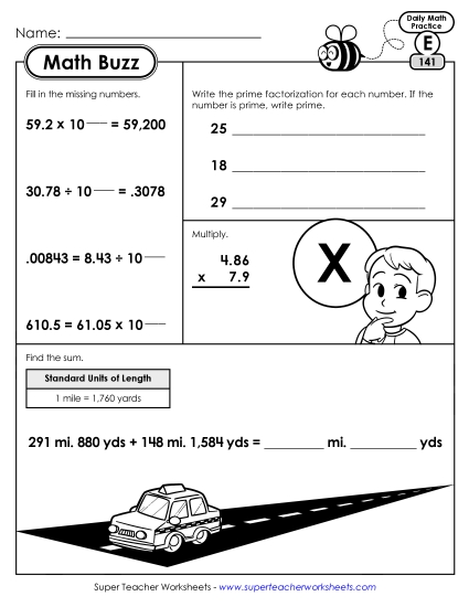 Math Buzz: Week 29 Worksheets 141 through 145 (Printable PDF Worksheet)