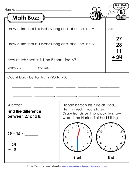Math Buzz: Week 30 Worksheets 146 through 150 (Printable PDF Worksheet)