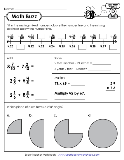 Math Buzz: Week 30 Worksheets 146 through 150 (Printable PDF Worksheet)