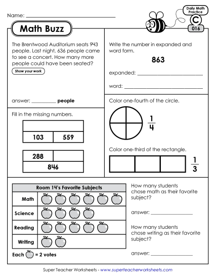 Math Buzz: Week 4 Worksheets 16 through 20 (Printable PDF Worksheet)