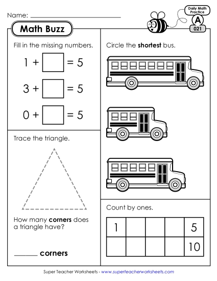 Math Buzz: Week 5 Worksheets 21 through 25 (Printable PDF Worksheet)