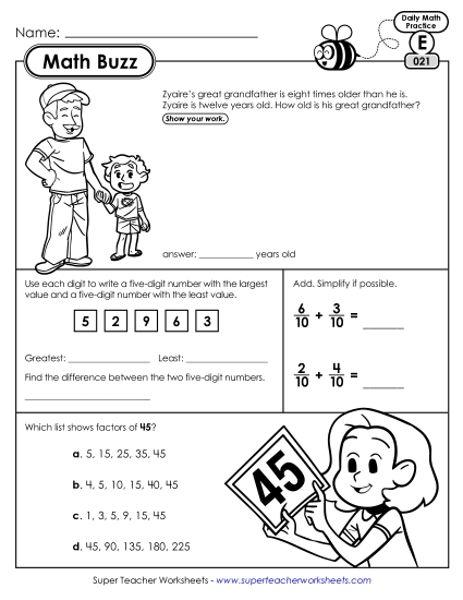 Math Buzz: Week 5 Worksheets 21 through 25 (Printable PDF Worksheet)
