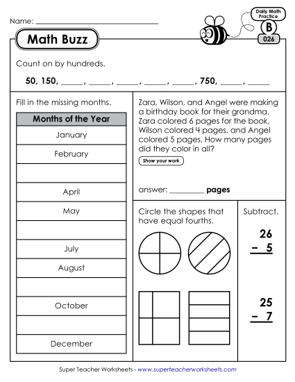 Math Buzz: Week 6 Worksheets 26 through 30 (Printable PDF Worksheet)