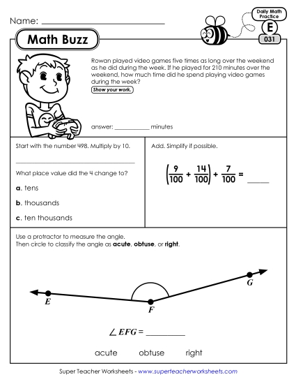 Math Buzz: Week 7 Worksheets 31 through 35 (Printable PDF Worksheet)