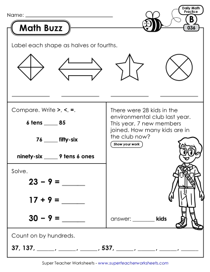 Math Buzz: Week 8 Worksheets 36 through 40 (Printable PDF Worksheet)