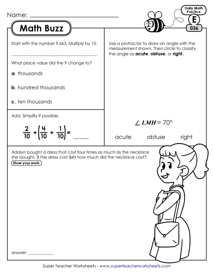 Math Buzz: Week 8 Worksheets 36 through 40 (Printable PDF Worksheet)
