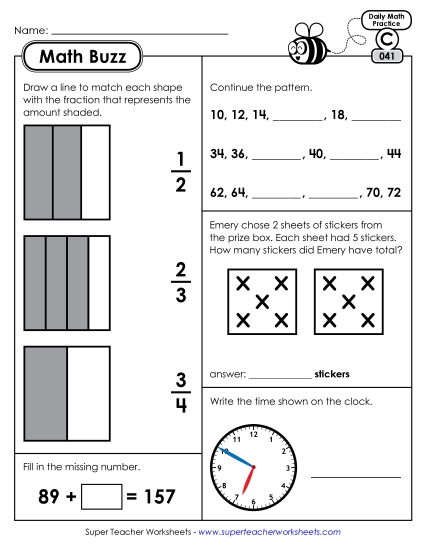 Math Buzz: Week 9 Worksheets 41 through 45 (Printable PDF Worksheet)