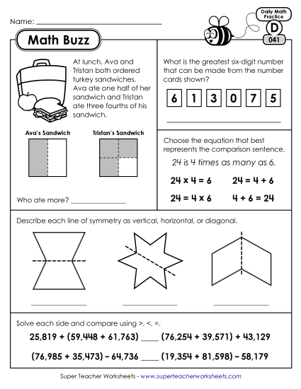Math Buzz: Week 9 Worksheets 41 through 45 (Printable PDF Worksheet)