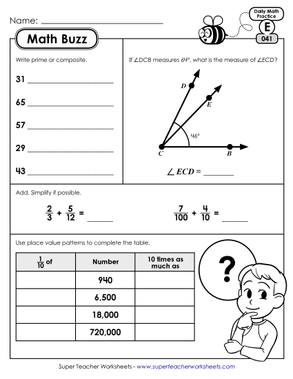 Math Buzz: Week 9 Worksheets 41 through 45 (Printable PDF Worksheet)