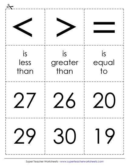 Comparing Numbers - Math Cards: 2-Digit Comparisons (Printable PDF Worksheet)