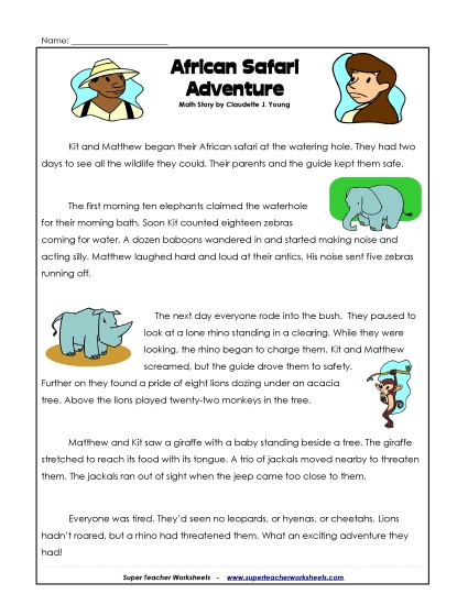 Math Story - Safari (Printable PDF Worksheet)