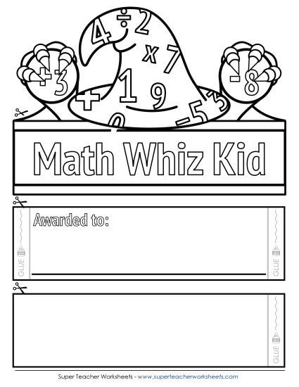 Award Crowns/Hats - Math Whiz Kid (B&W) (Printable PDF Worksheet)