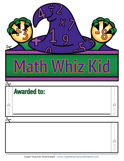 Award Crowns/Hats - Math Whiz Kid (Color) (Printable PDF Worksheet)