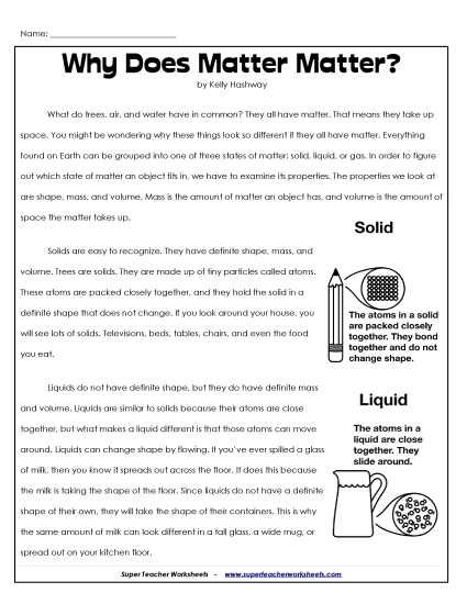 Matter Article (Printable PDF Worksheet)