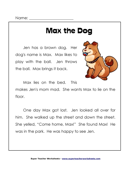 Max the Dog (Printable PDF Worksheet)