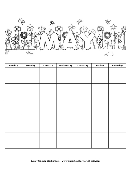Blank Calendars for Kids - May Calendar (Printable PDF Worksheet)