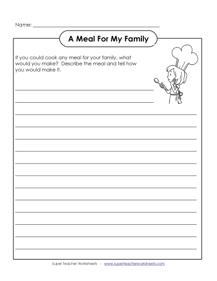 Meal for Your Family (Printable PDF Worksheet)