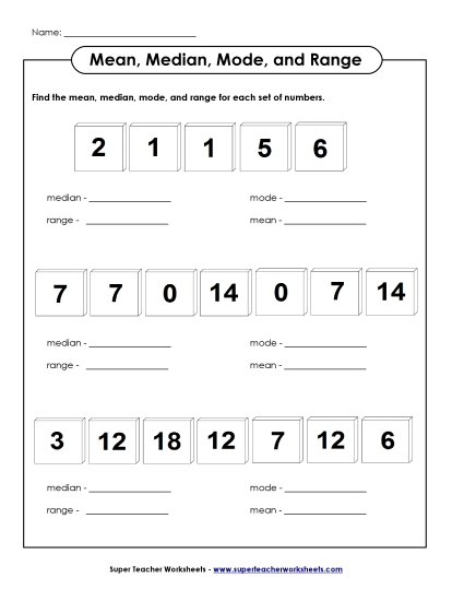 Basic Level - Mean, Median, Mode, and Range Tiles (Printable PDF Worksheet)