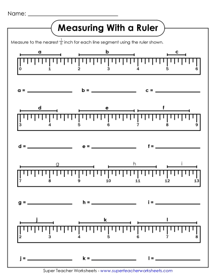 Nearest Eighth Inch - Measuring - Eighth Inch Line Segments (Printable PDF Worksheet)
