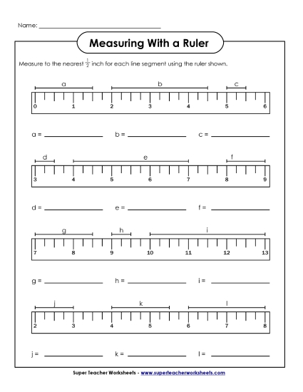 Nearest Half Inch - Measuring - Half Inch Line Segments (Printable PDF Worksheet)